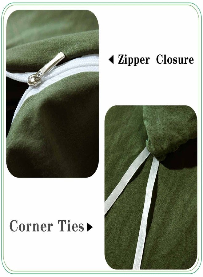 ETDIFFE Dark Olive Green Duvet Cover Queen Size, 3 Piece Boho Bohemian Farmhouse Pom Microfiber Bedding Comforter Cover Set, Soft and Lightweight Quilt Cover (90x90) - Image 4